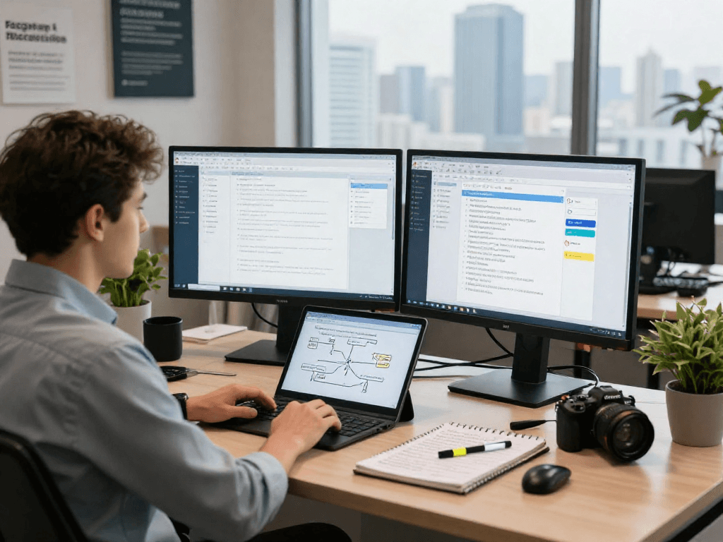 Document fraud detection tool being analyzed by a security analyst in a modern office.