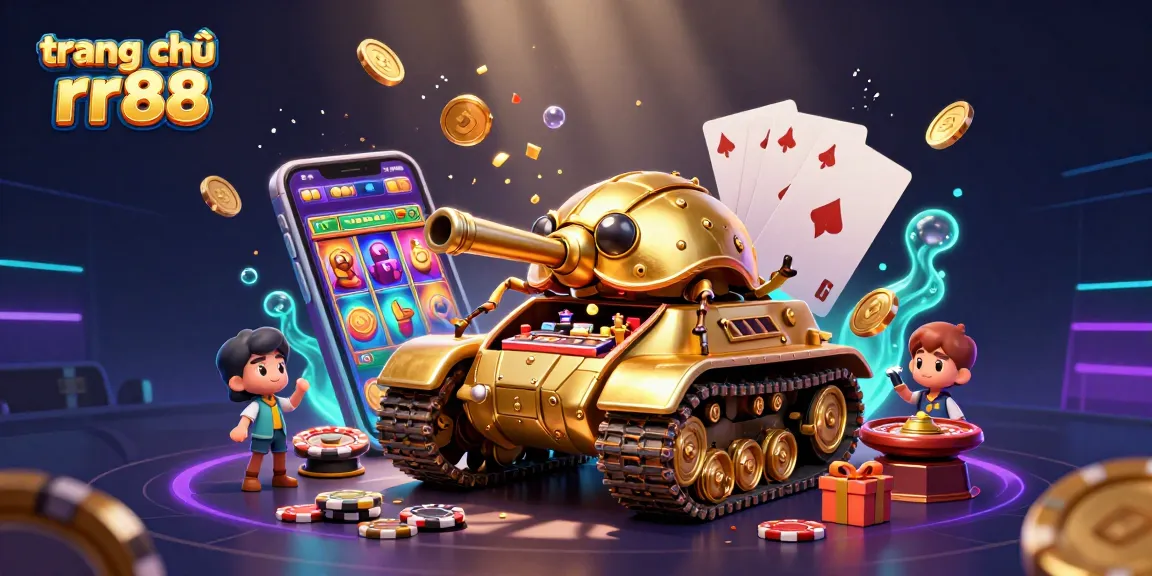 Experience the excitement of gaming at trang chủ rr88 in a vibrant 3D casino scene filled with golden coins and games.