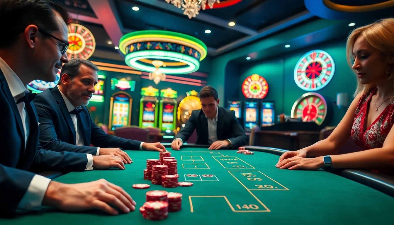 Exciting blackjack action at 98win casino with professional players and vibrant gaming atmosphere.