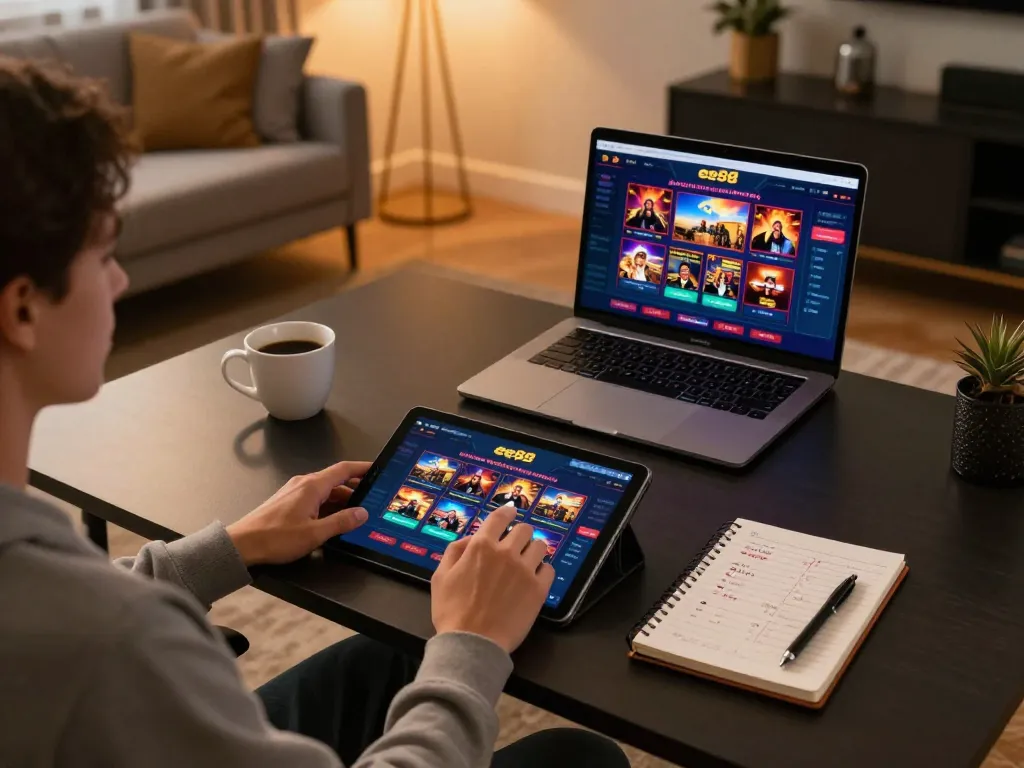 Engaging user experience at ee88 casino platform with online gaming setup showcasing a cozy environment.