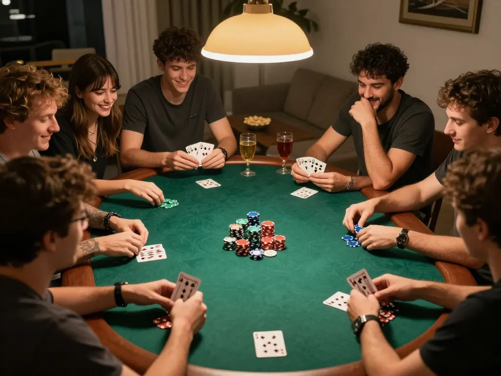 Players enjoying a thrilling poker night at home, showcasing interactive gameplay with Sunwin.