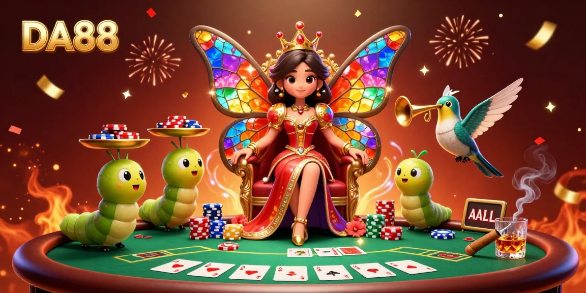 Experience thrilling poker action at DA88 with a dazzling queen and vibrant gaming elements.