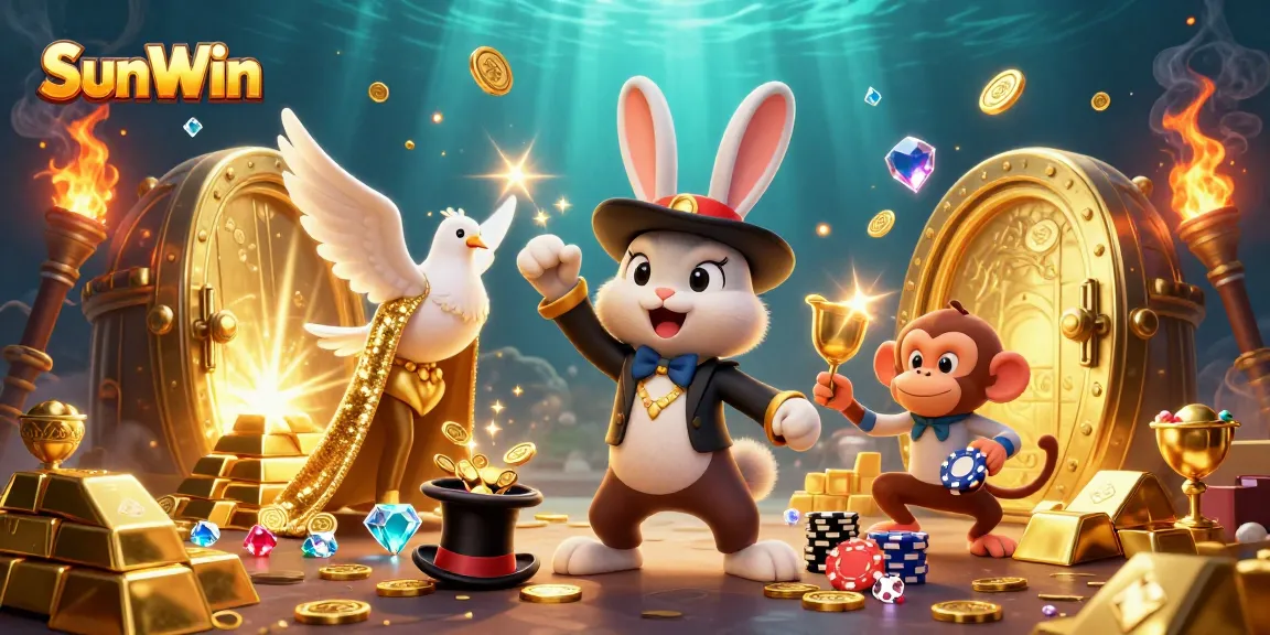 Experience SunWin's thrilling casino games with golden treasures and fun characters.