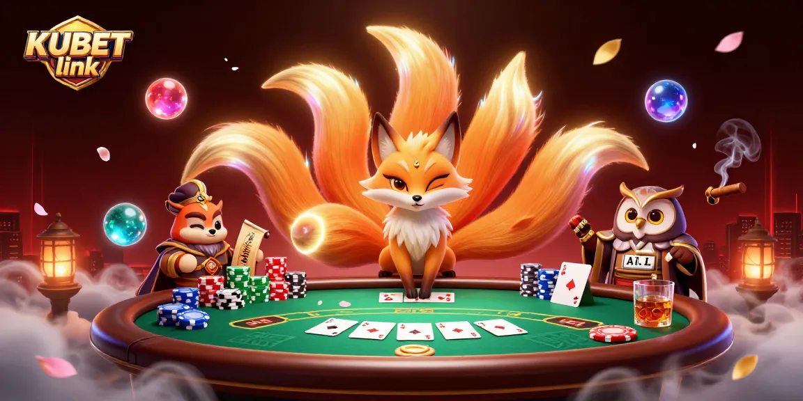 Experience excitement with the KUBET link showcasing vibrant casino elements in a dynamic 3D illustration.