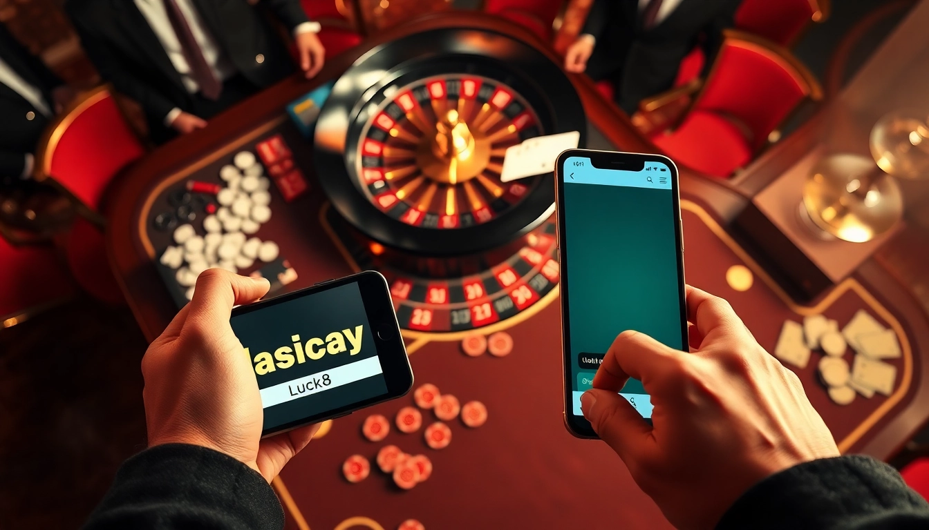 A player engaged in a thrilling casino game with chips and cards on a vibrant table, inspired by https://luck8.discount/.