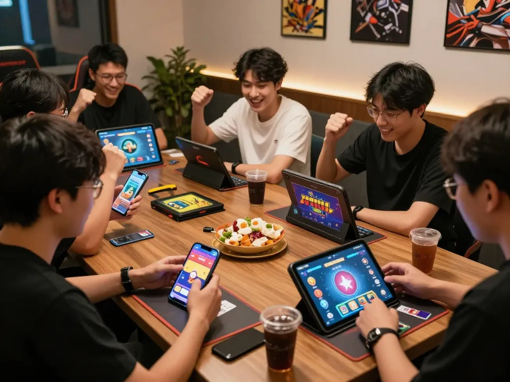 Players enjoying the 789 club online gaming experience in a vibrant lounge.