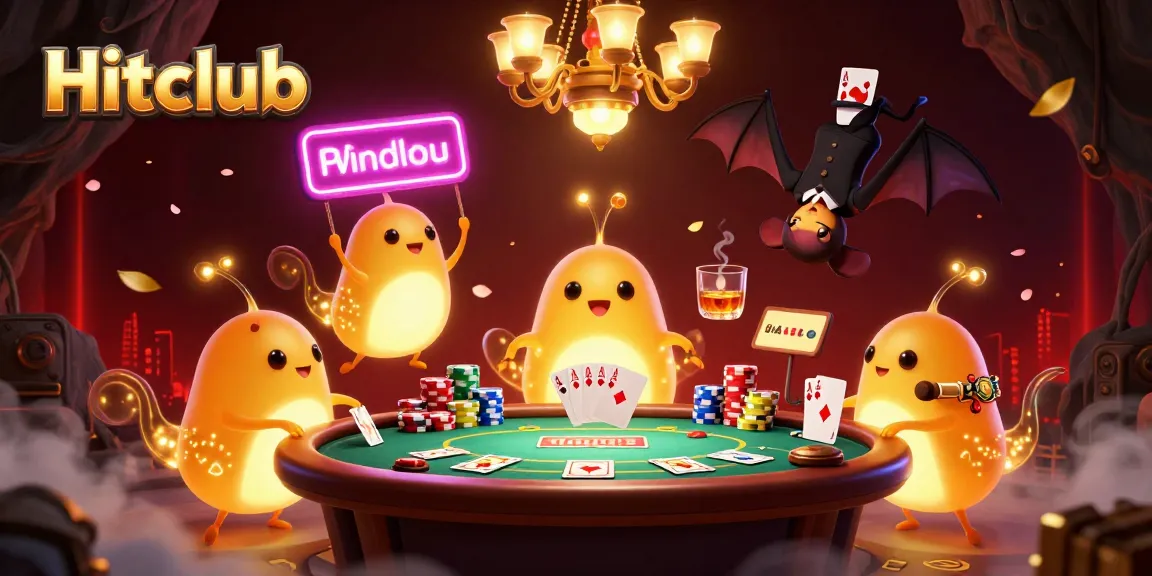 Hitclub vibrant casino scene with glowworms lighting up poker tables, showcasing exciting gameplay.