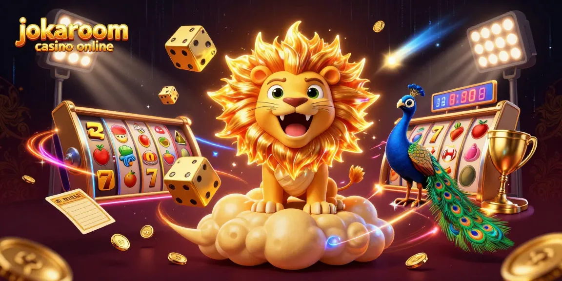 Experience the thrill of winning at jokaroom casino online with this dynamic 3D illustration of a golden lion and immersive gaming elements.