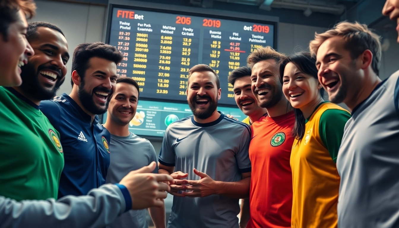 Dynamic scene of sports fans engaging with kèo nhà cái 5 betting odds and statistics