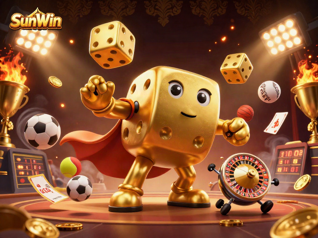 Experience thrilling gameplay with SunWin's dynamic golden dice golem and vibrant sports elements.