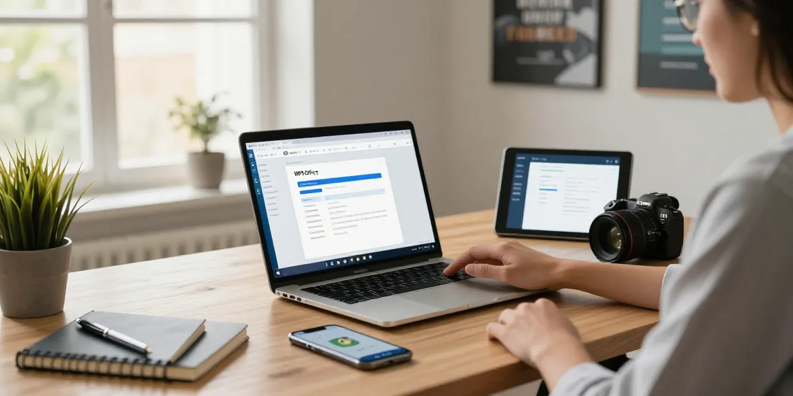 WPS Download interface on a modern laptop in a stylish home office.
