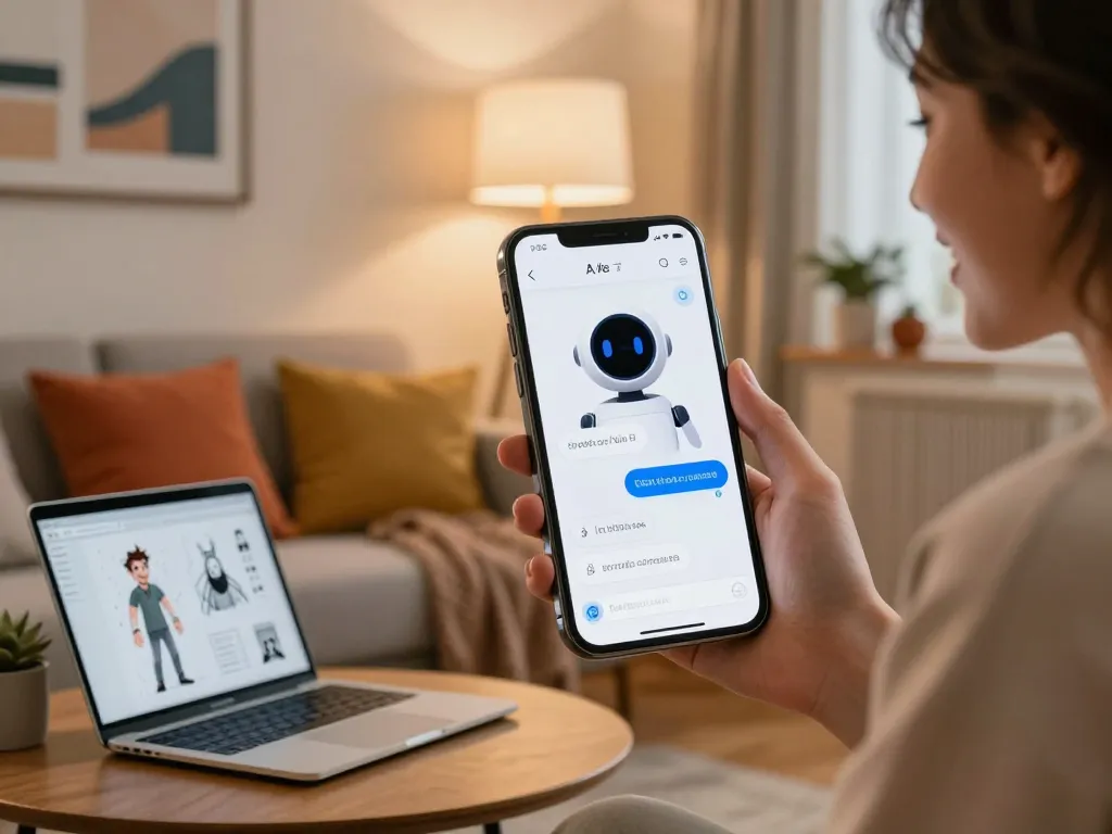 Engaging with crush on AI chatbot while relaxing at home