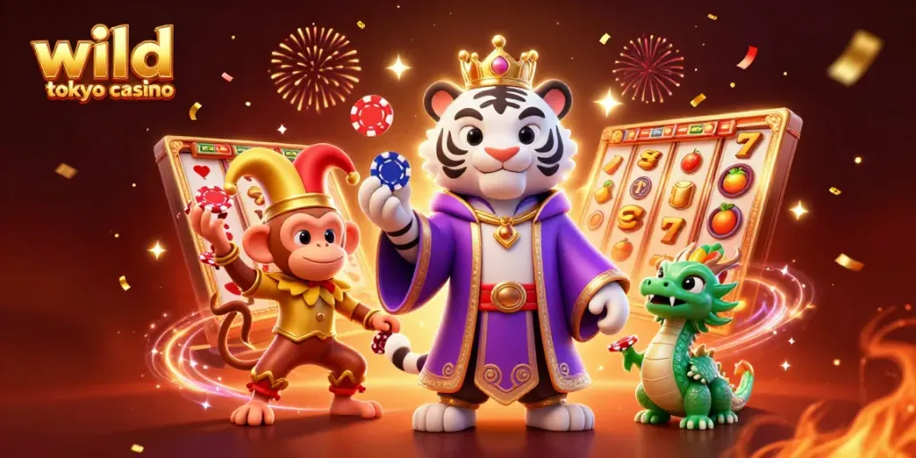 Experience wild tokyo casino with vibrant slot visuals and engaging characters in a dynamic scene.
