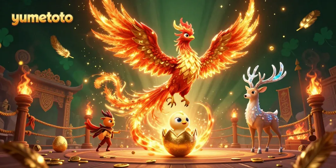 Experience excitement at yumetoto, featuring a phoenix-themed casino scene with stunning gaming elements.