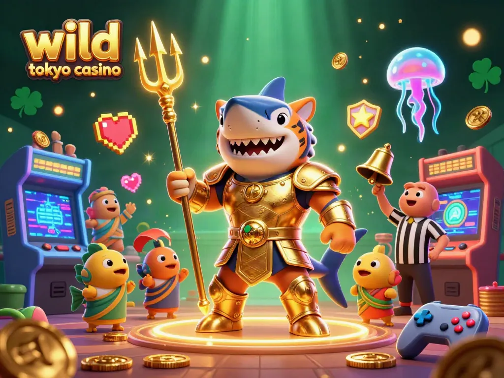 Experience the thrills of wild tokyo casino with a vibrant underwater scene featuring a fierce tiger shark gladiator.