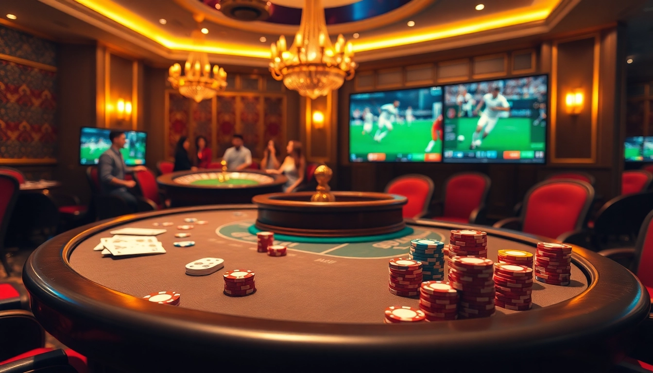 Engage with high-stakes action as you link xem trực tiếp bóng đá amidst a luxurious casino setting.