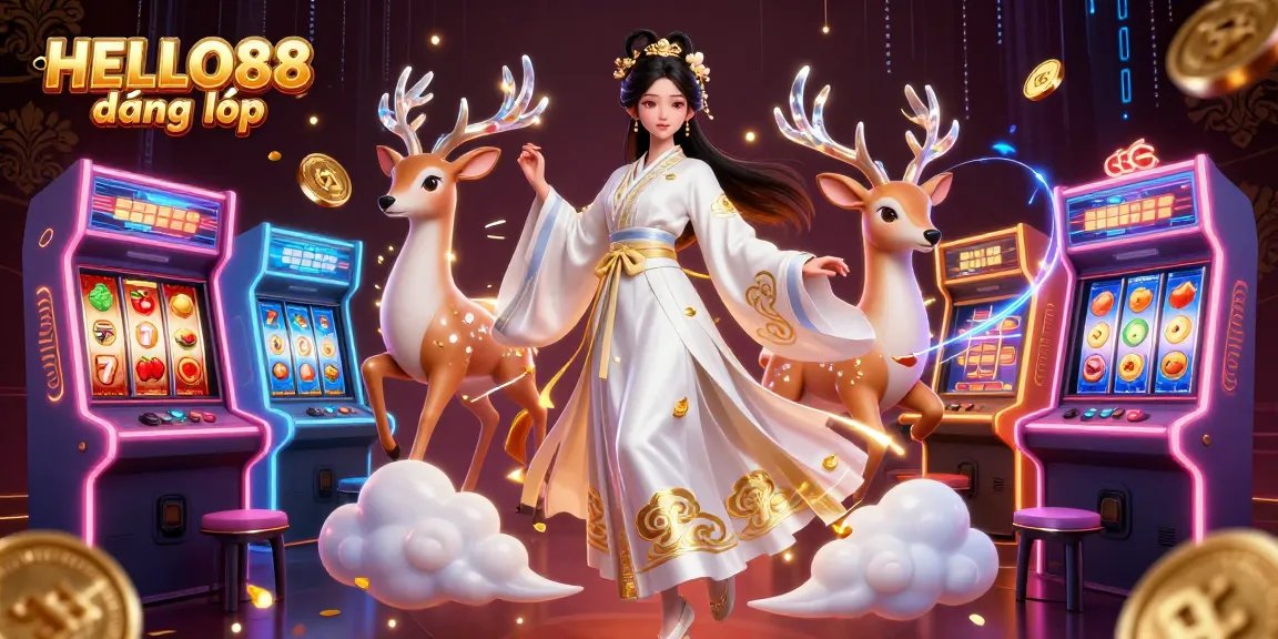 Experience HELLO88 đăng nhập with exciting slot games and vibrant arcade action in a dynamic illustration.