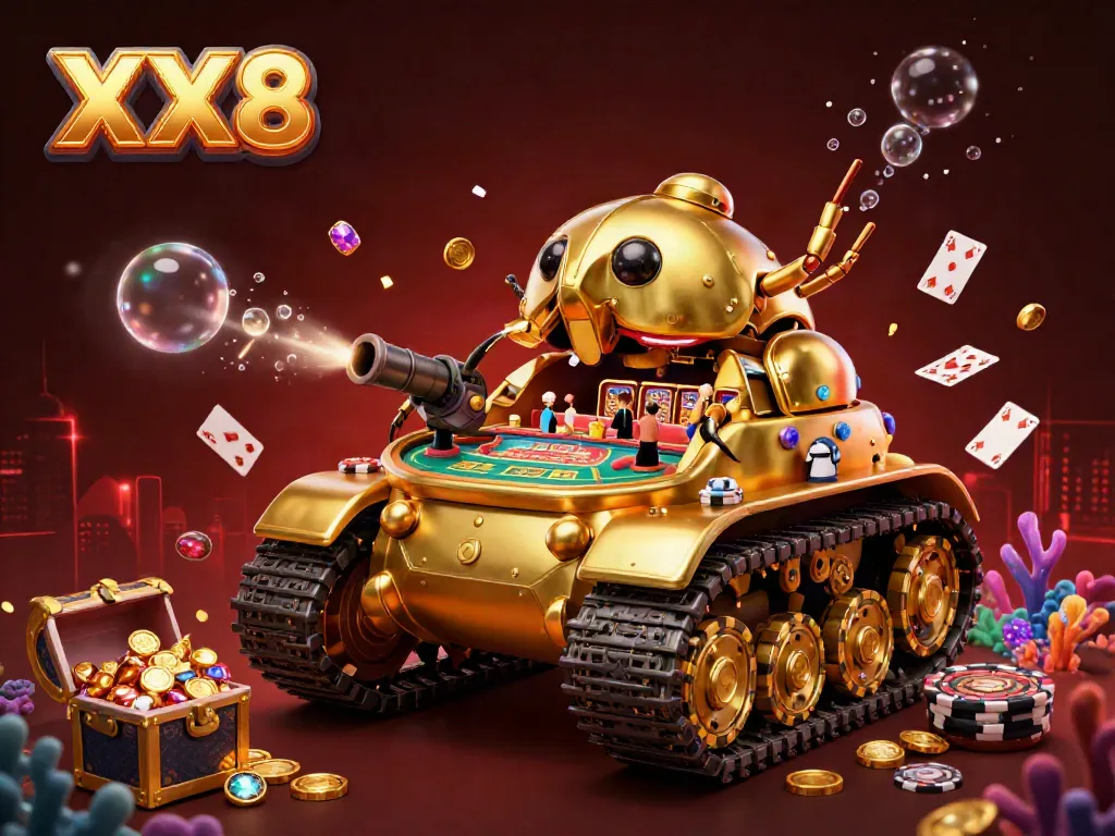 Experience the exhilarating casino world of XX8 with this vibrant 3D illustration of a beetle tank casino.