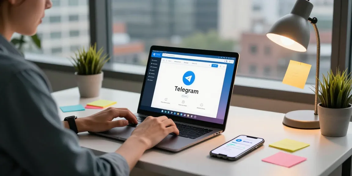 Discovering Telegram Web Version in a modern workspace with vibrant productivity elements.