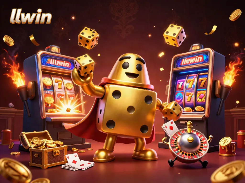 Engage with llwin's exhilarating casino experience featuring golden dice juggling and jackpot symbols.