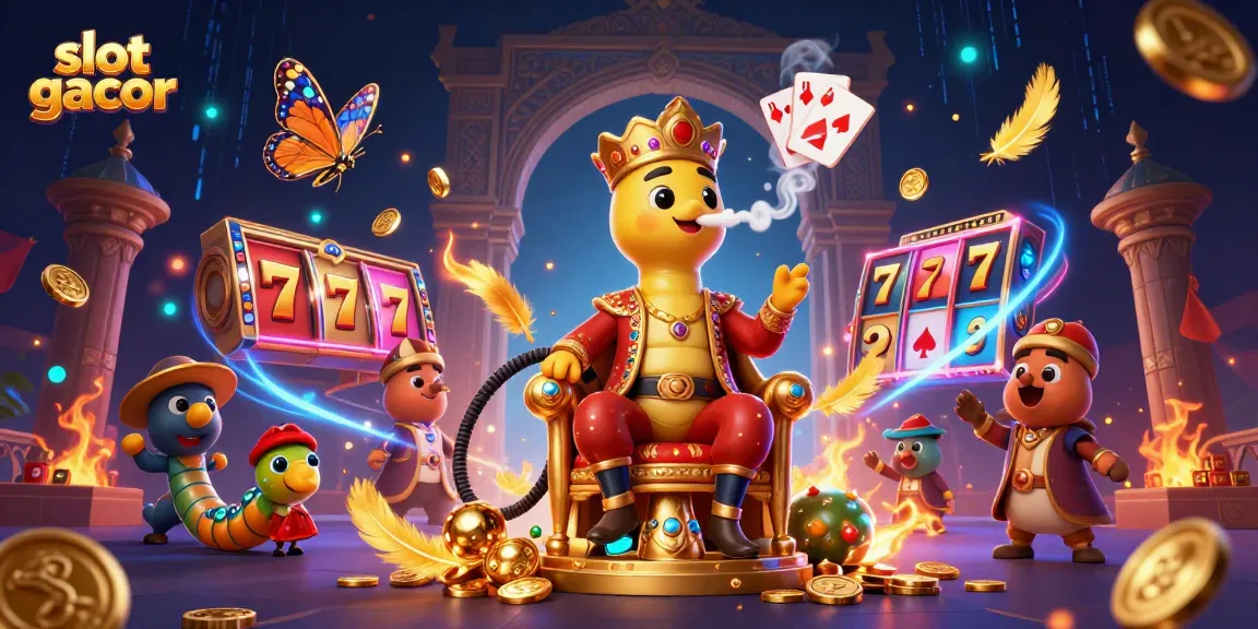 Spin the slot gacor reels with vibrant symbols in a whimsical casino scene.