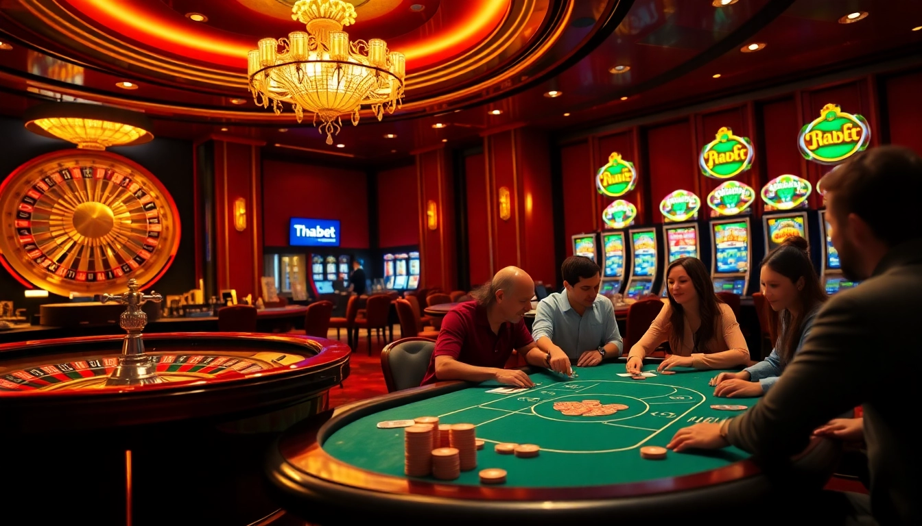 Experience thrilling gameplay as players enjoy sophisticated gambling with Thabet John in a vibrant casino.