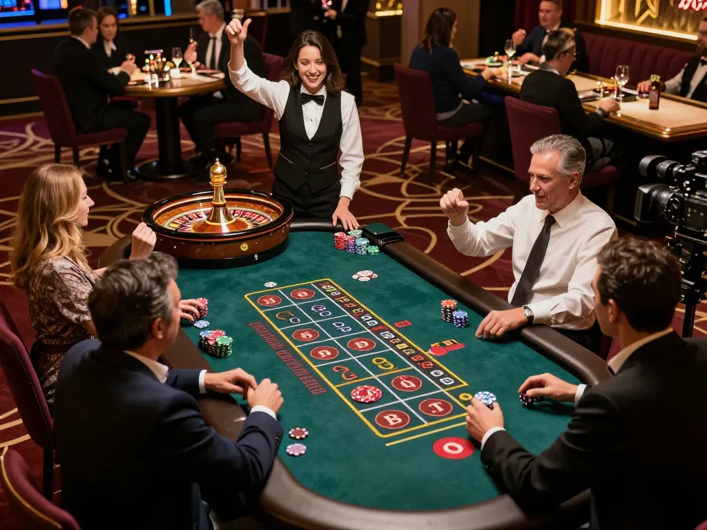 MAY88n live casino experience with players intensely engaged at a roulette table, showcasing a vibrant gaming atmosphere.
