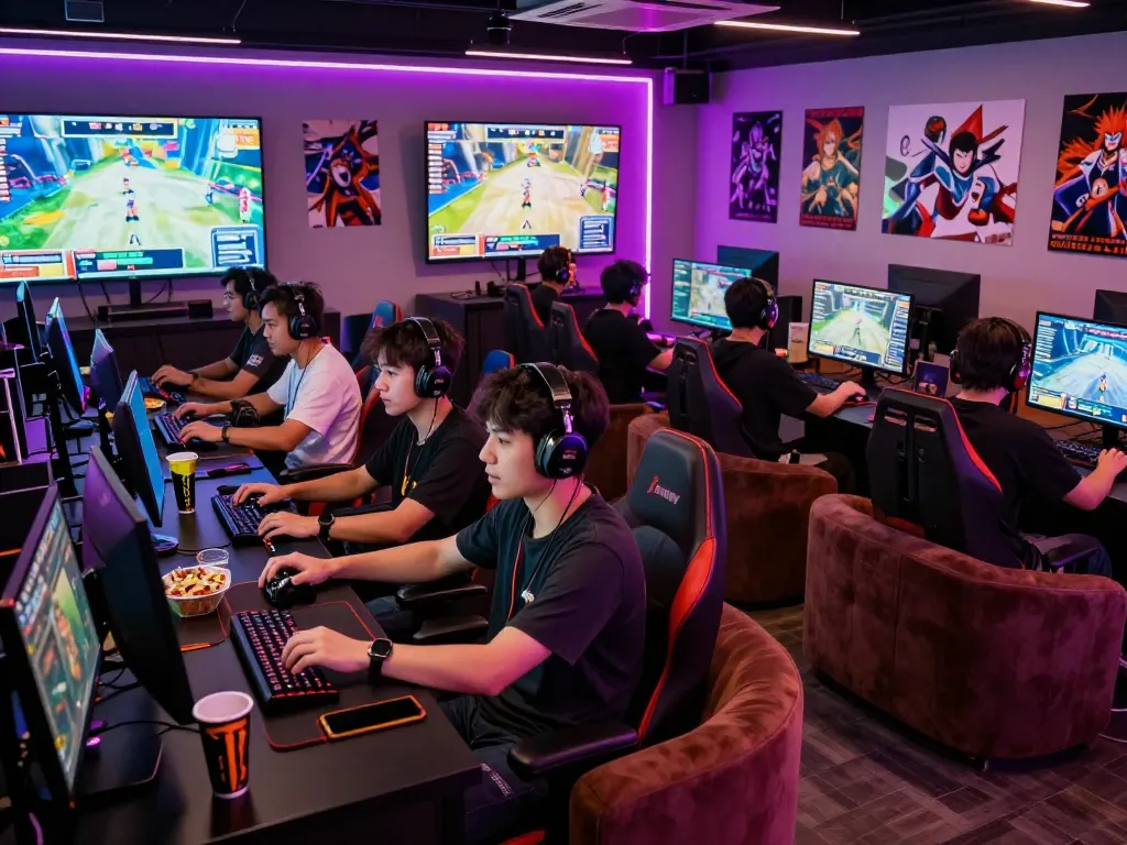 Engaged players at https://bomwin.jp.net/ in a vibrant gaming hub showcasing lively competition.