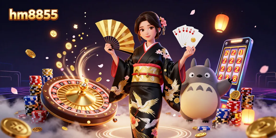 Engage with hm8855 in an exciting casino scene featuring luxurious characters and vibrant gambling elements.