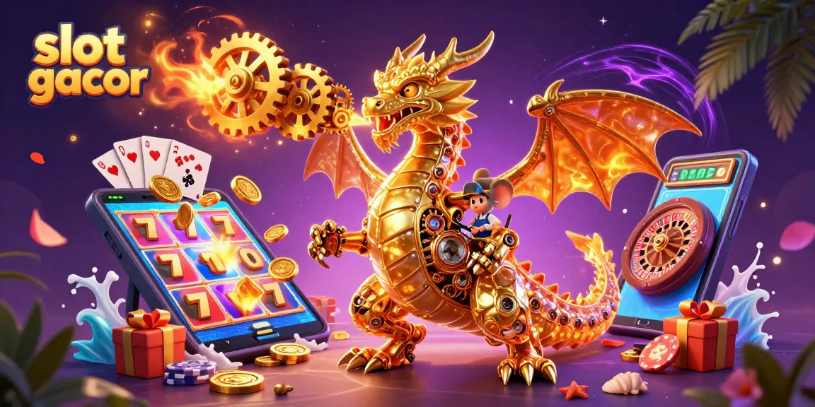 Menang besar dengan slot gacor, naga emas biomekanik dan elemen permainan kasino yang memukau.