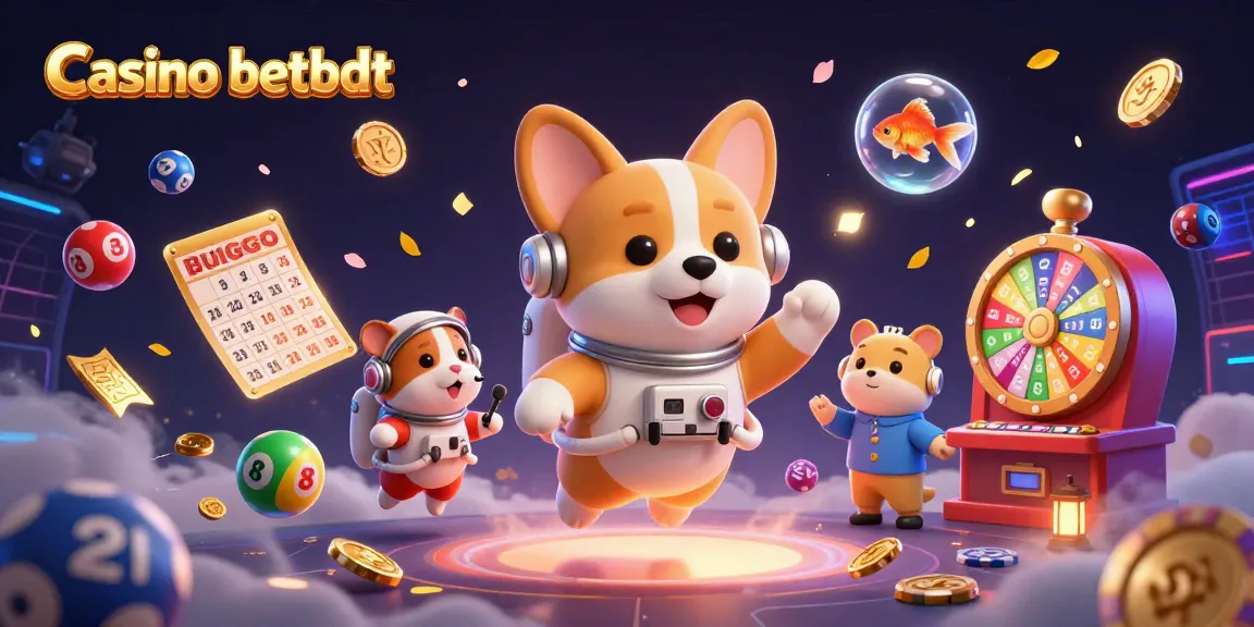 Engaging Casino betbdt action scene with cartoon astronaut corgi and dynamic gambling elements.