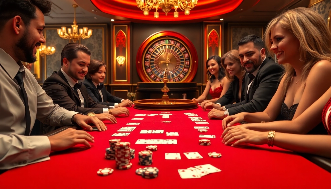 Experience the thrill of five88 as players strategize around a luxurious casino poker table.