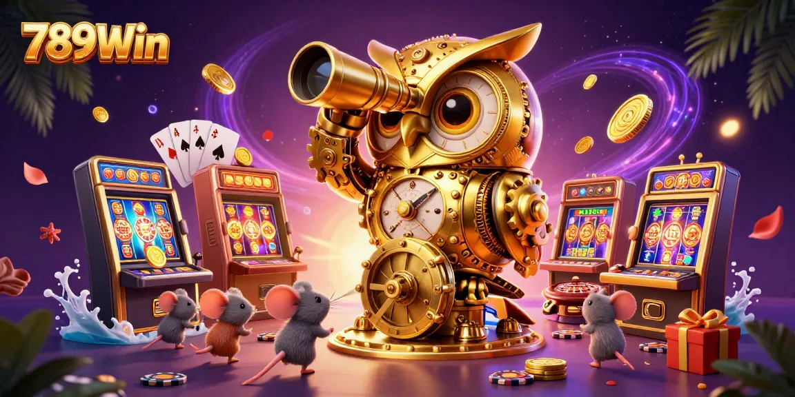 Enjoy thrilling entertainment at 789Win's dynamic casino scene with an owl and slot games.