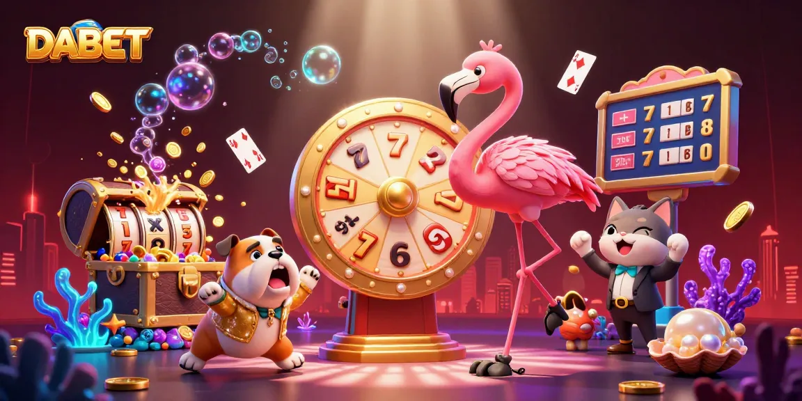 DABET showcases excitement in a casino-themed 3D illustration with a dynamic prize wheel and engaging game elements