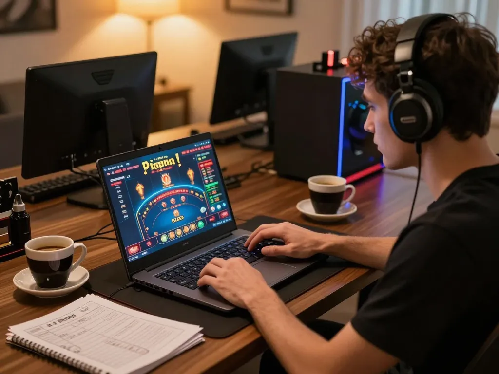 Online gaming setup showcasing https://net88.wtf/ with professional player engaged in casino strategy