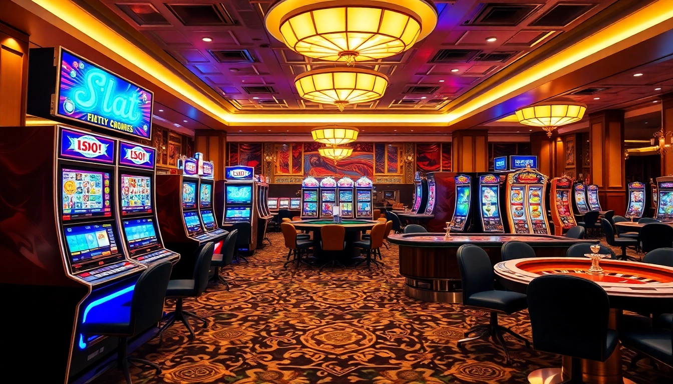 Exciting slot deposit pulsa options showcased in a vibrant casino scene with colorful machines and happy players.
