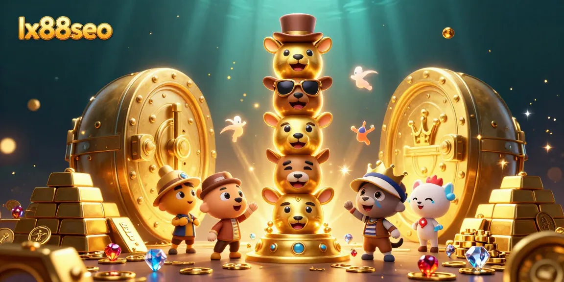 Experience the excitement of winning at lx88seo with vibrant casino-themed illustrations and treasures.