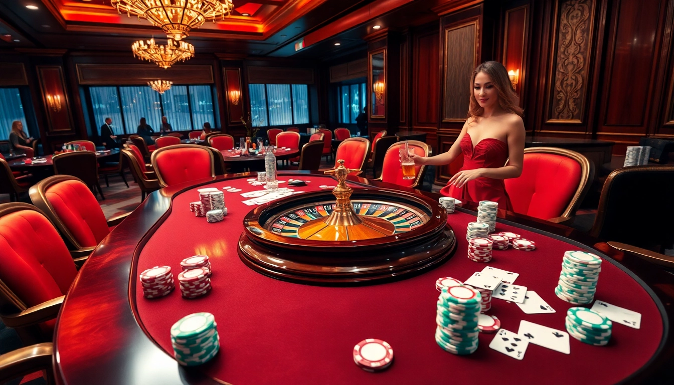 Excited players engage at a luxurious poker table in a vibrant casino environment, showcasing go8 strategies in action.