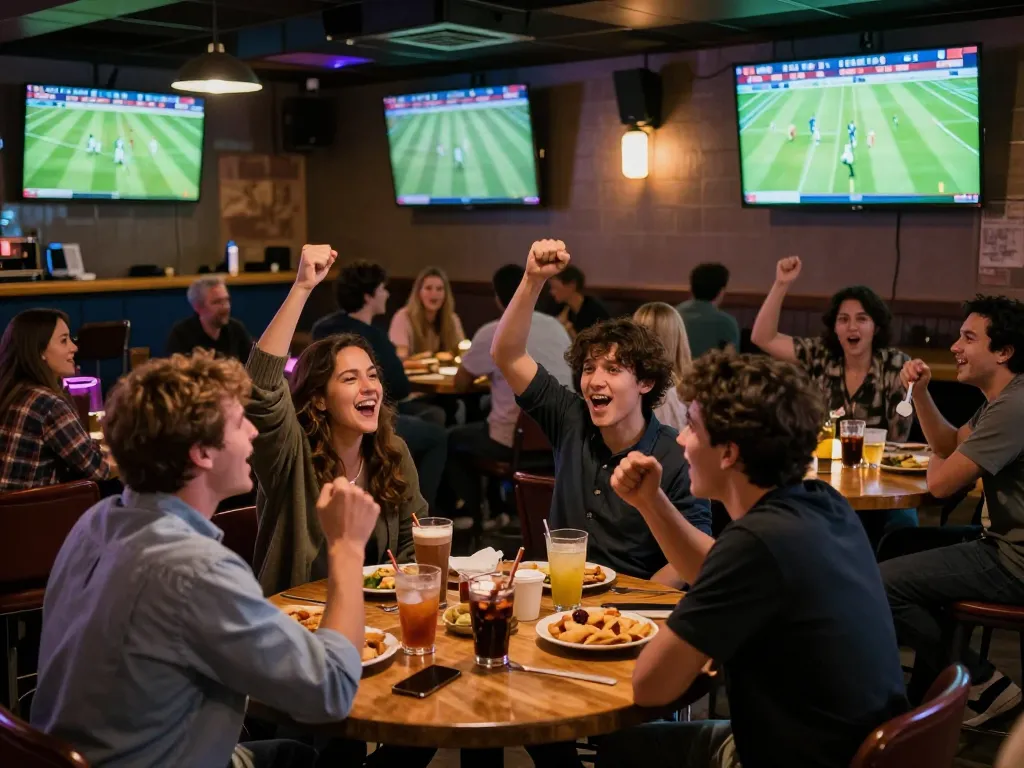 Excitement in the air as fans xem bóng đá Socolive at a bustling sports bar, engaging with their favorite matches.