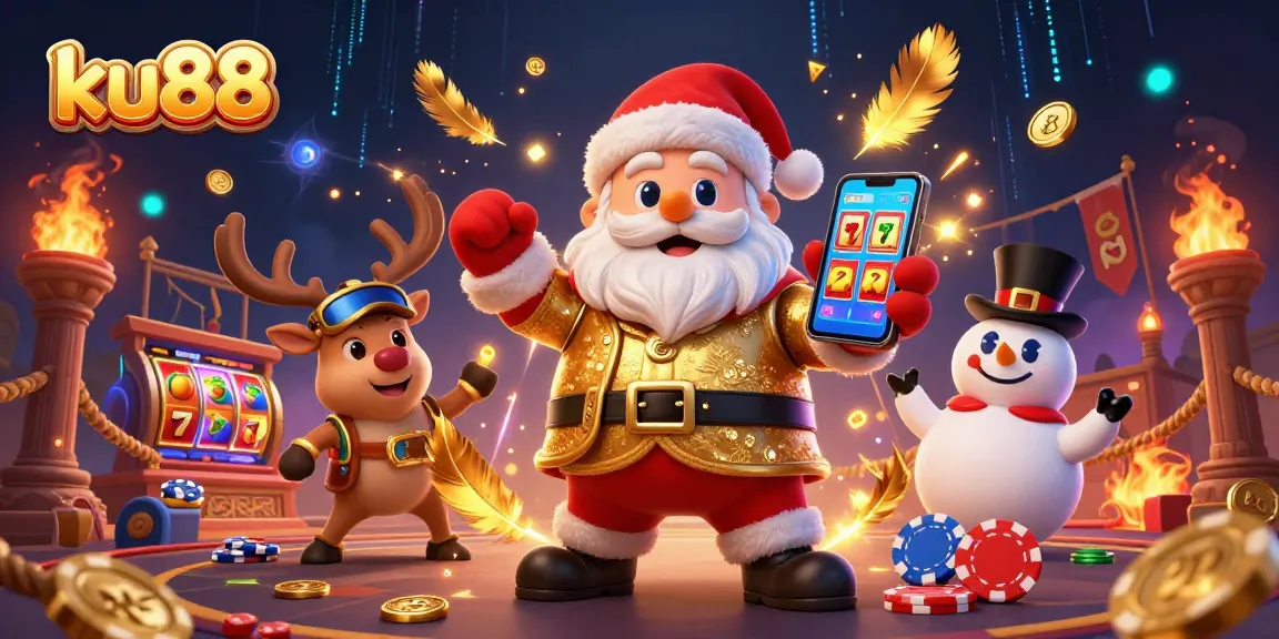 Win big at ku88 with our festive casino-themed illustration featuring Santa and friends!