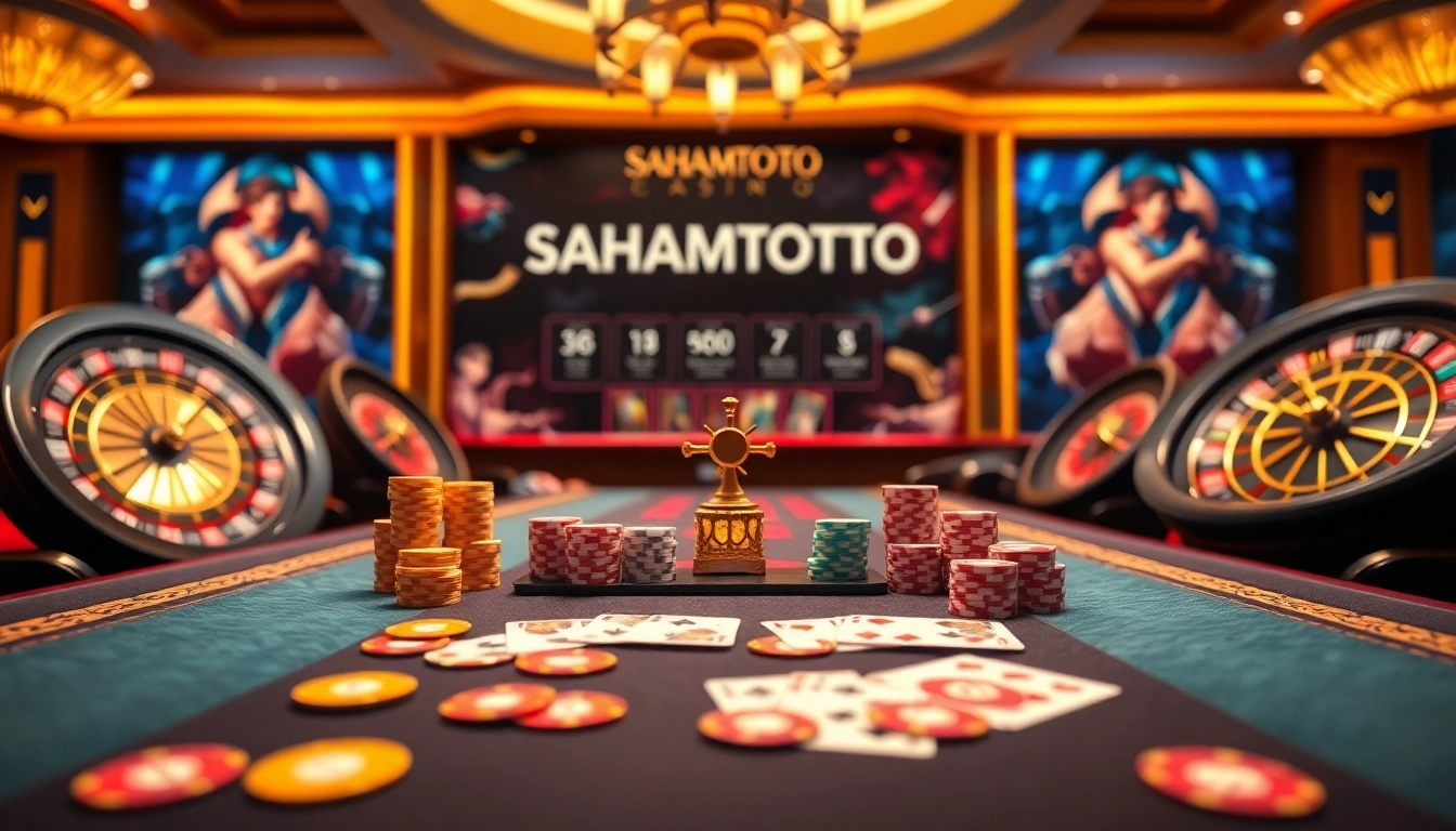 Play at SAHAMTOTO's online tables, enjoying vibrant cards and chips in a luxury setting.