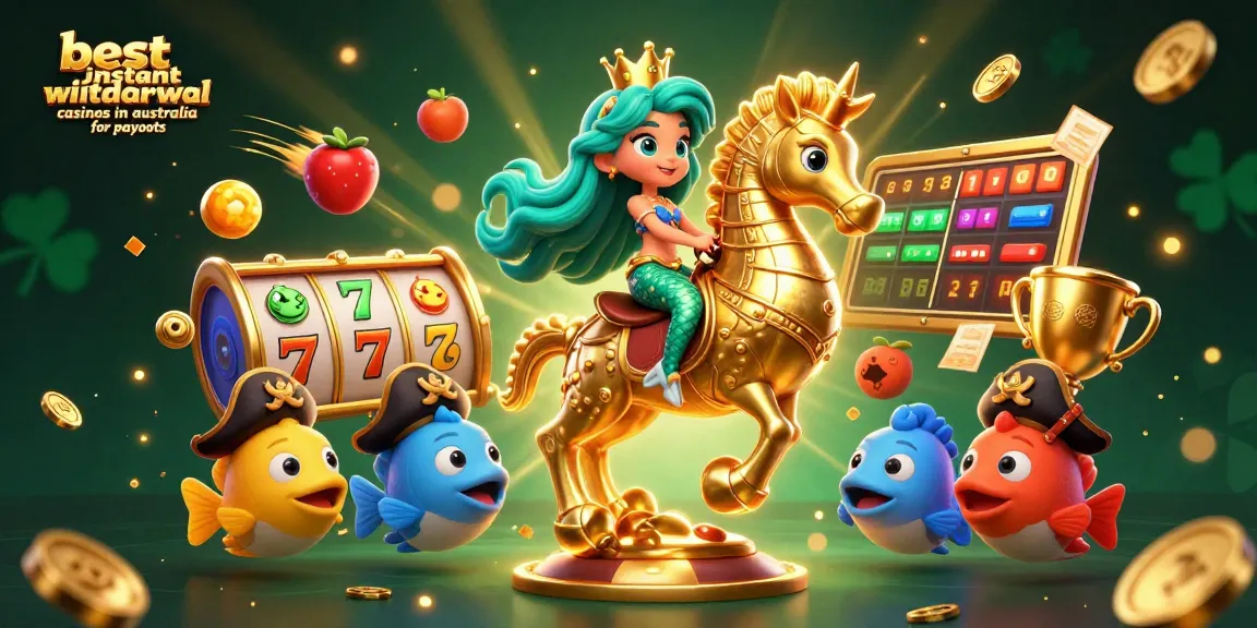 Experience the best instant withdrawal casinos in Australia for payouts with vibrant casino characters and elements.