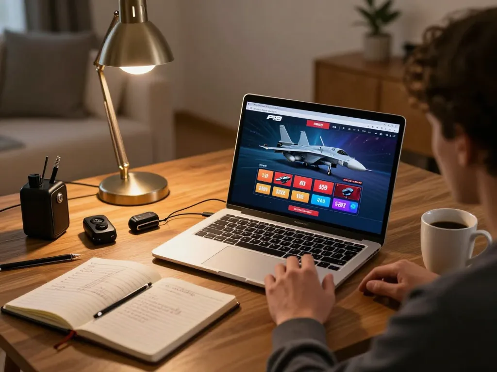 Engaging user on the trang chủ F168 interface while enjoying online gaming at home, showcasing a cozy and inviting setup.