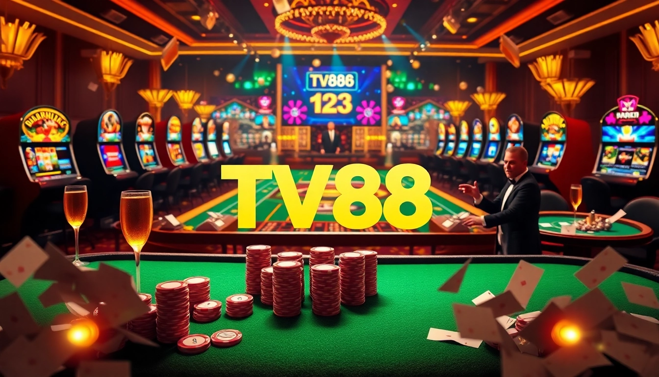 Experience high-stakes excitement with TV88's luxurious casino atmosphere and vibrant gaming scene.