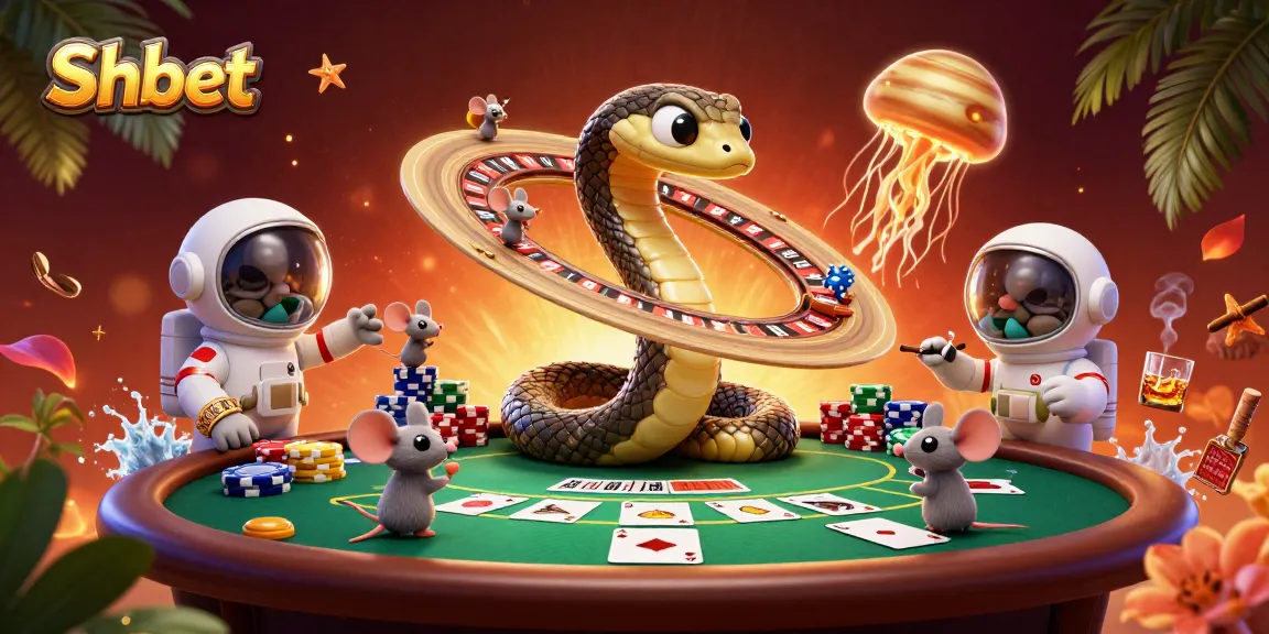 Experience cosmic gambling with Shbet as astronaut mice bet on a roulette wheel made of Saturn's rings.