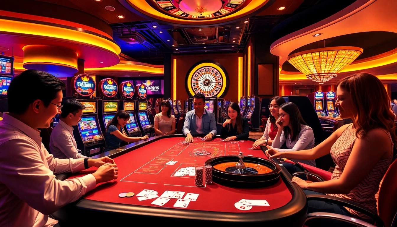 Excited gamblers at a casino table enjoying games with go 99 betting options.