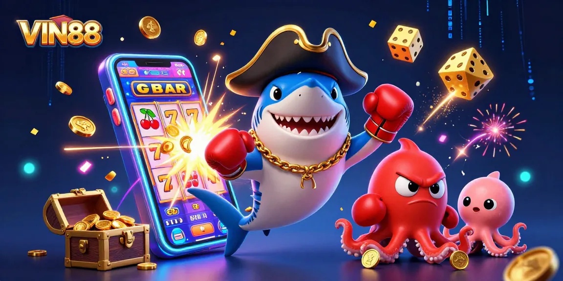 Join the excitement at VIN88 with a vibrant 3D illustration showcasing casino fun and winning potential.