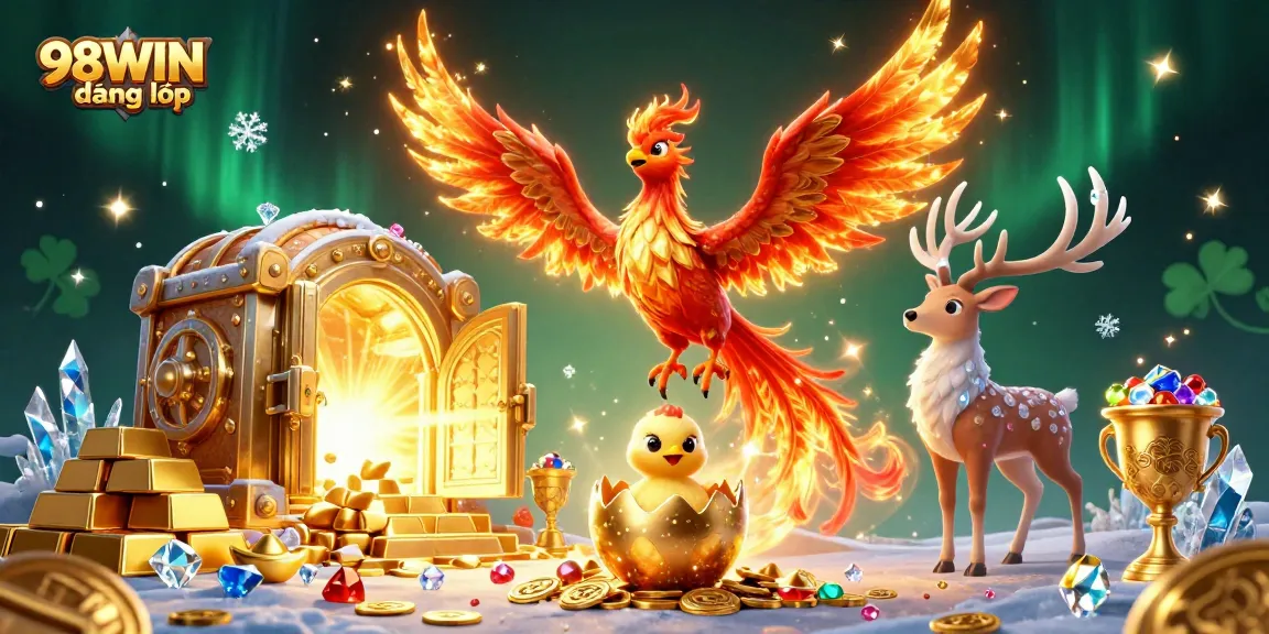 Experience exciting gameplay at 98WIN đăng nhập with vibrant phoenix and treasures in a captivating casino scene.