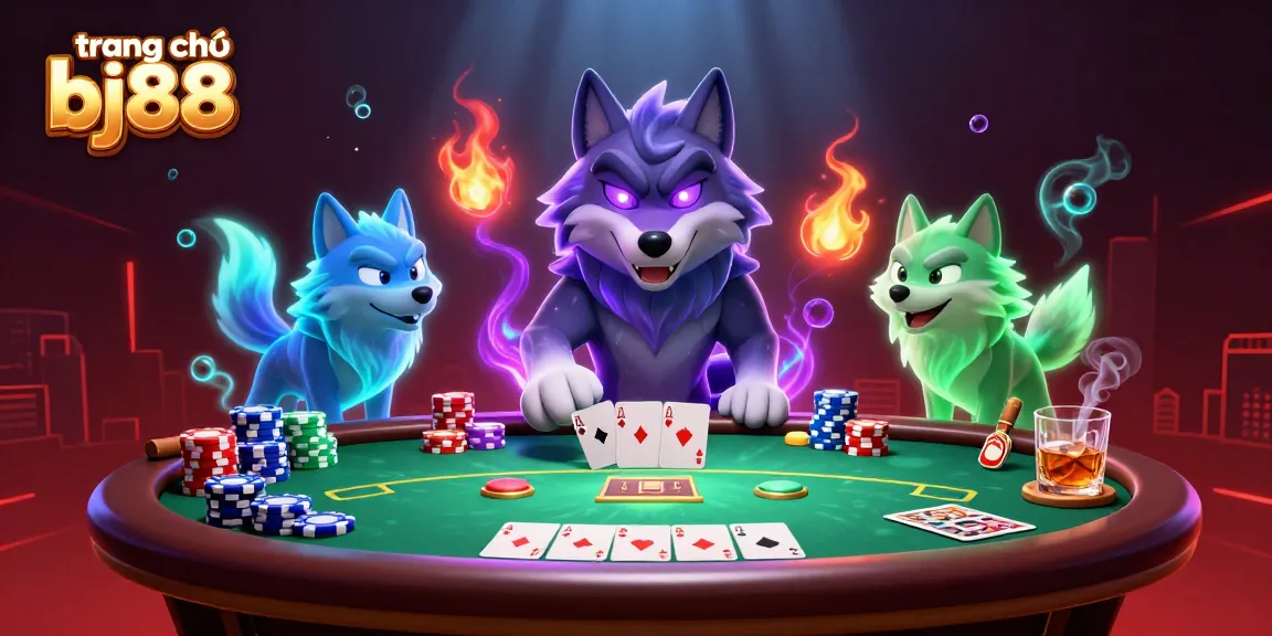 Engage with the dynamic gameplay at trang chủ bj88, showcasing poker action and vibrant casino visuals.