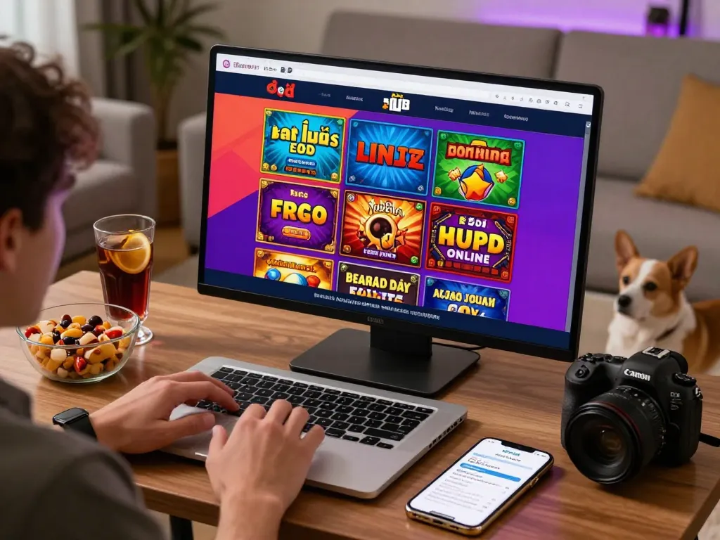 User engaging in đánh lô đề online in a cozy living room, vibrant gambling interface visible with snacks and drinks.